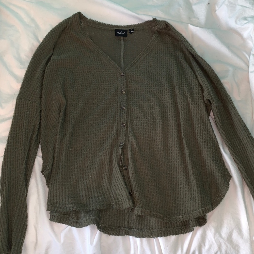 waffle button up long sleeve shirt